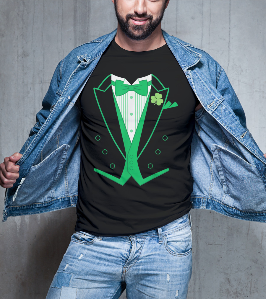 Irish Tuxedo Green Shamrock Bow Tie St. Patrick's Day T-Shirt