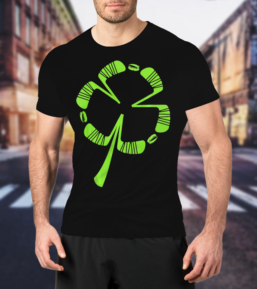 Ice Hockey Shamrock Saint Patrick's Day Hat Stick Puck Clover T-Shirt