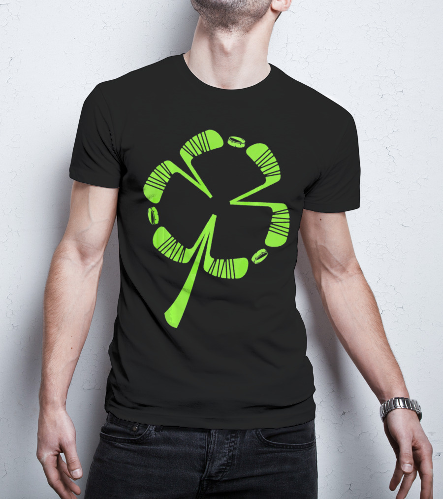 Ice Hockey Shamrock Saint Patrick's Day Hat Stick Puck Clover T-Shirt