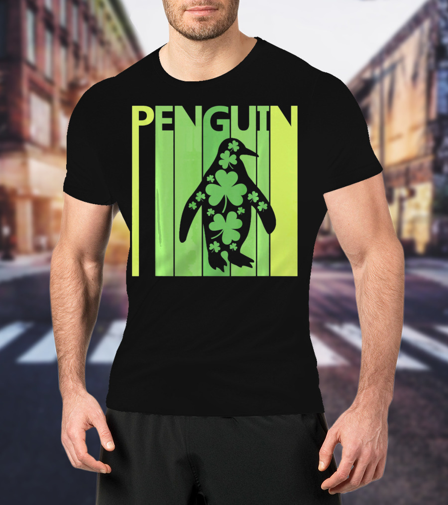 Lucky Penguin St Patricks Day Clover Penguin T-Shirt