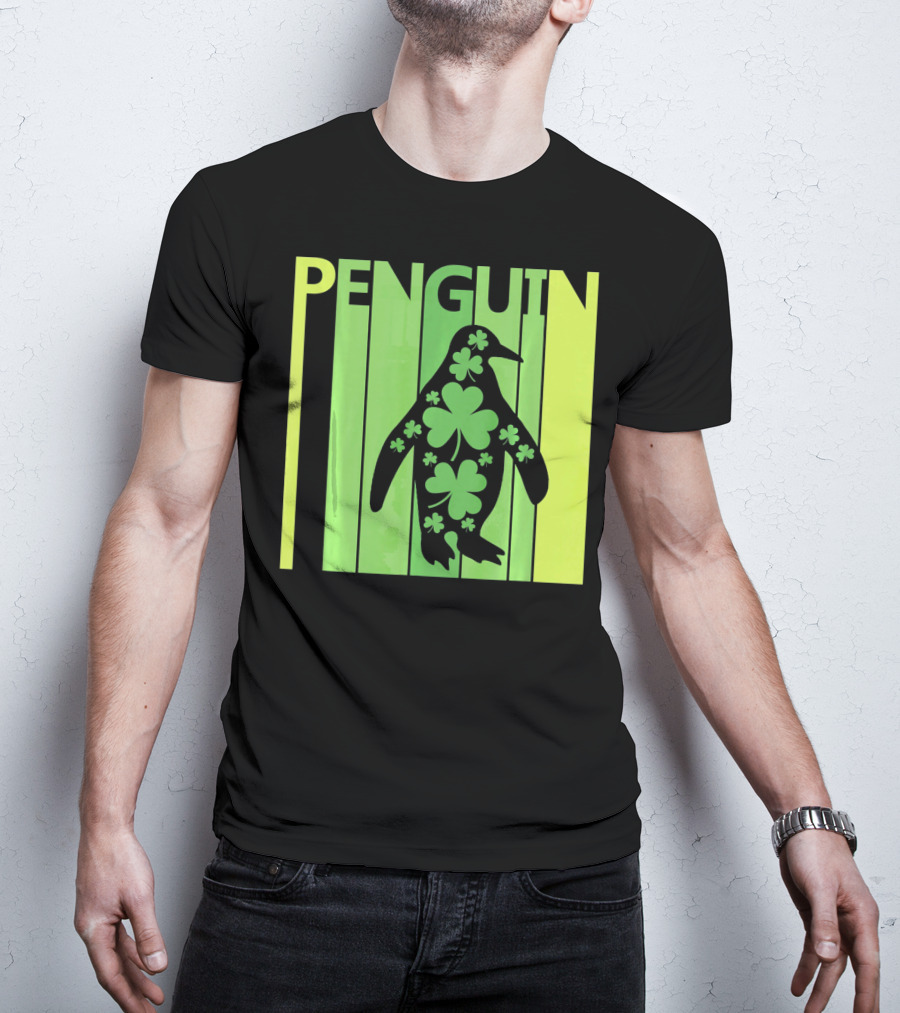 Lucky Penguin St Patricks Day Clover Penguin T-Shirt