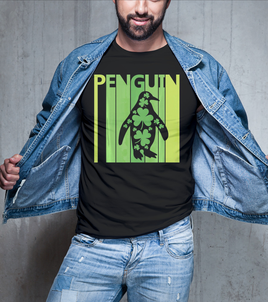 Lucky Penguin St Patricks Day Clover Penguin T-Shirt