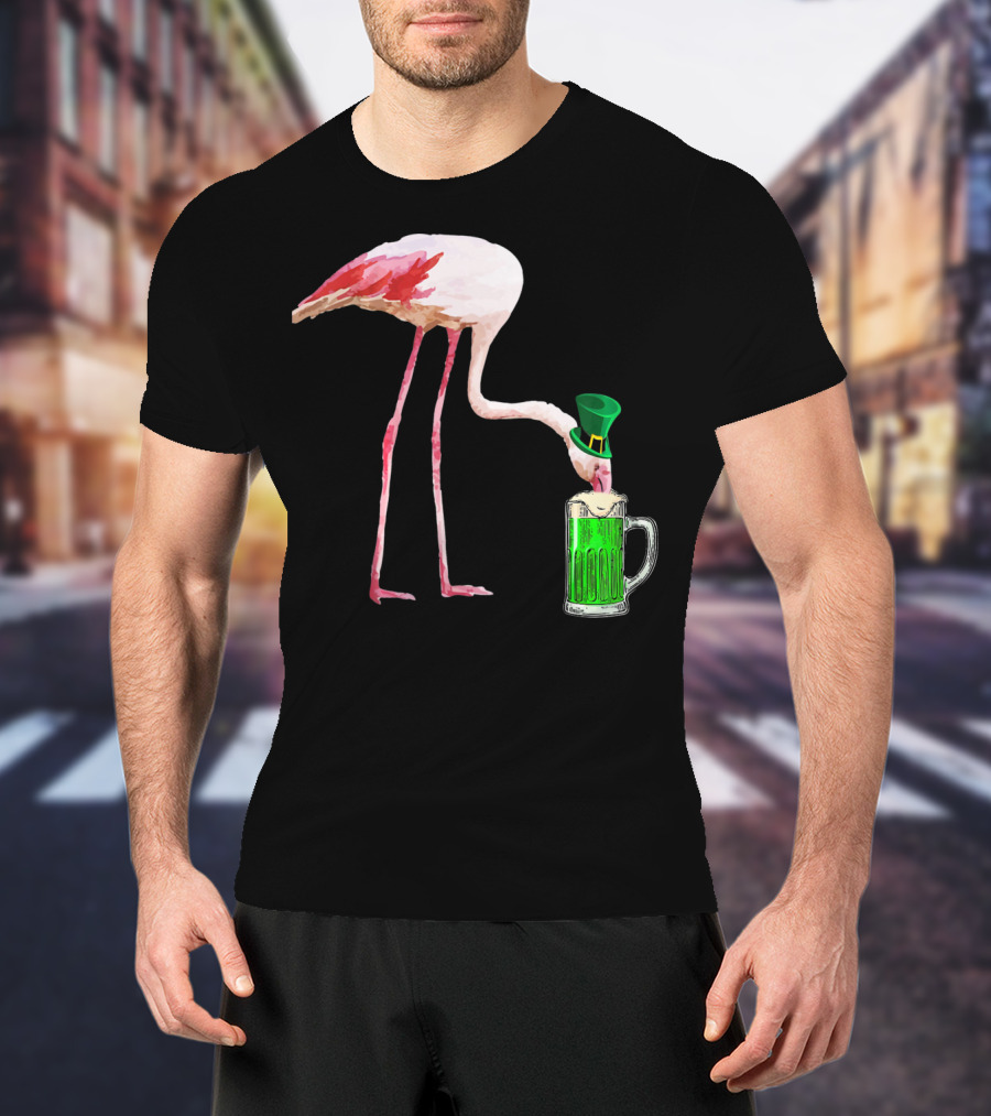 Irish Flamingo Drinking Green Beer T-Shirt