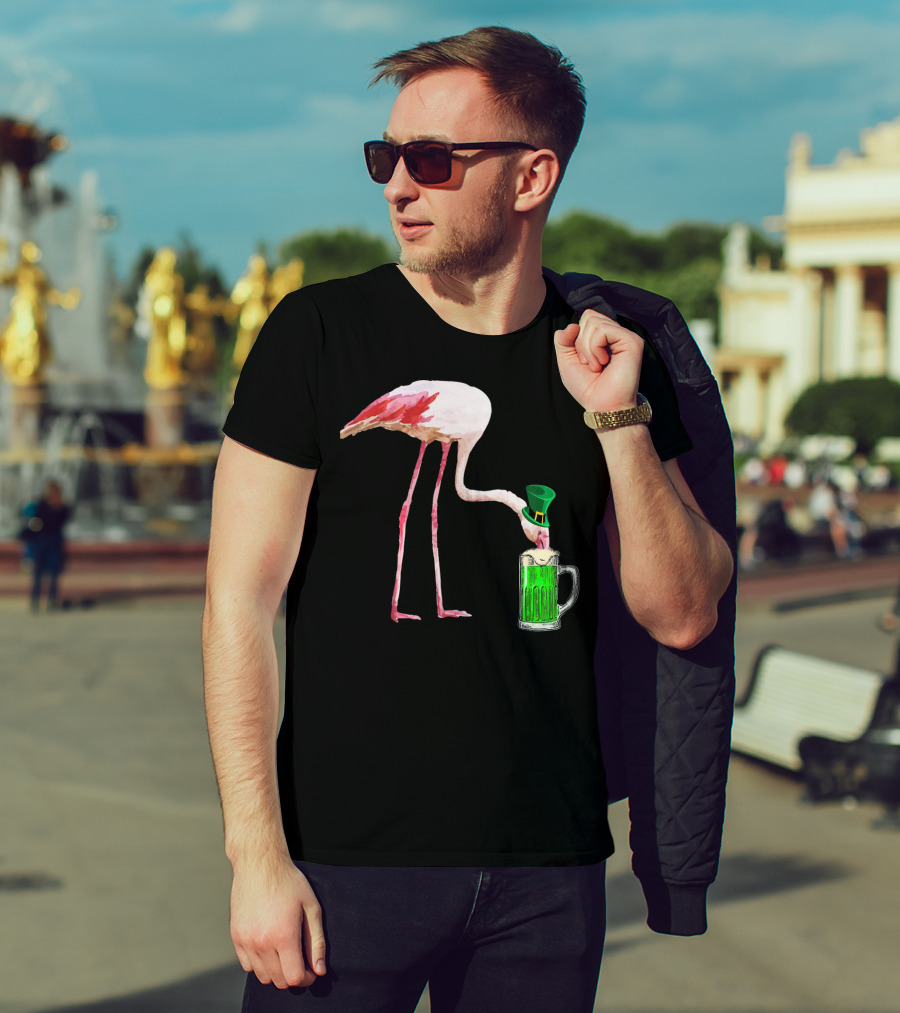 Irish Flamingo Drinking Green Beer T-Shirt
