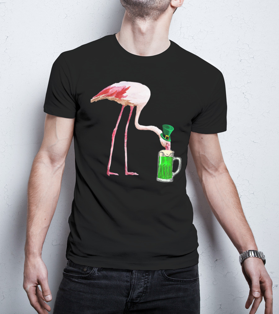 Irish Flamingo Drinking Green Beer T-Shirt