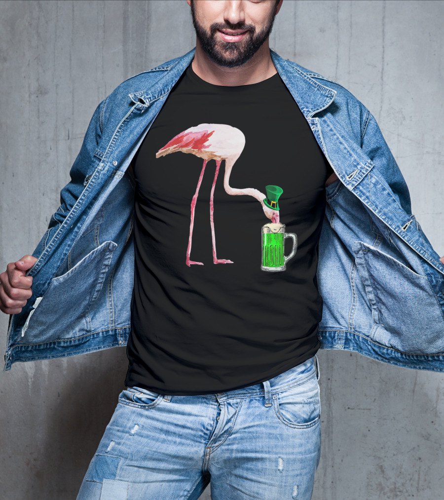 Irish Flamingo Drinking Green Beer T-Shirt