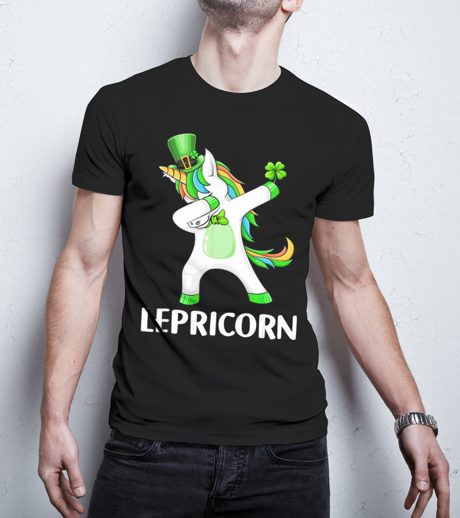 Lepricorn Dabbing Leprechaun Unicorn With Rainbow Mane And Green Hat T-Shirt