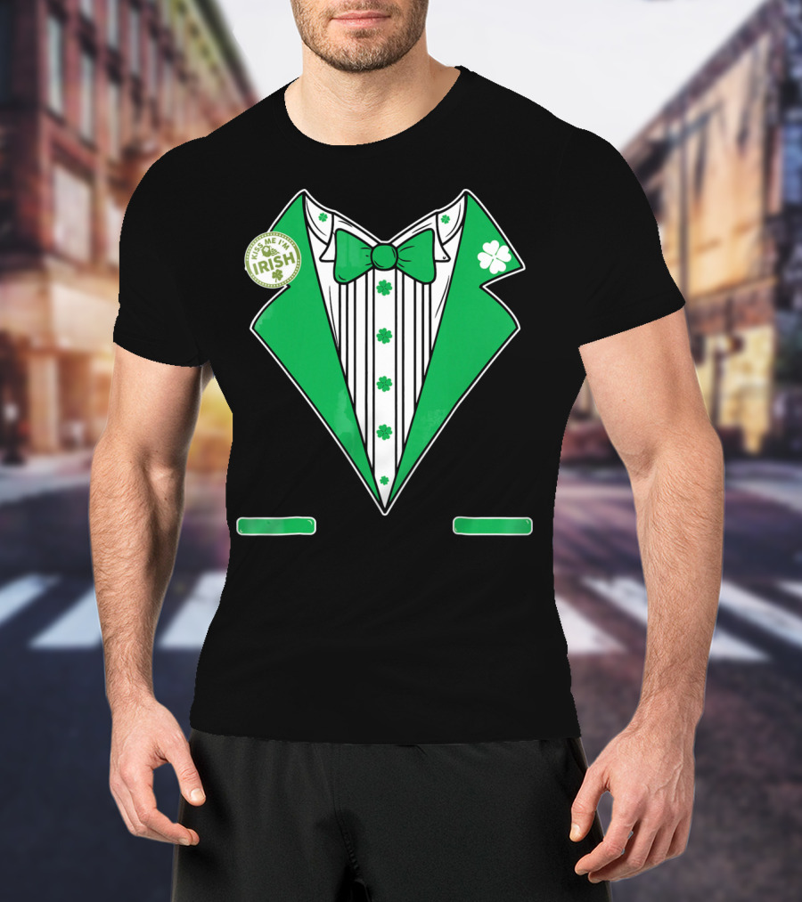 St. Patricks Day Tux Green Kiss Me I'm Irish Bow Tie Four-Leaf Clover T-Shirt