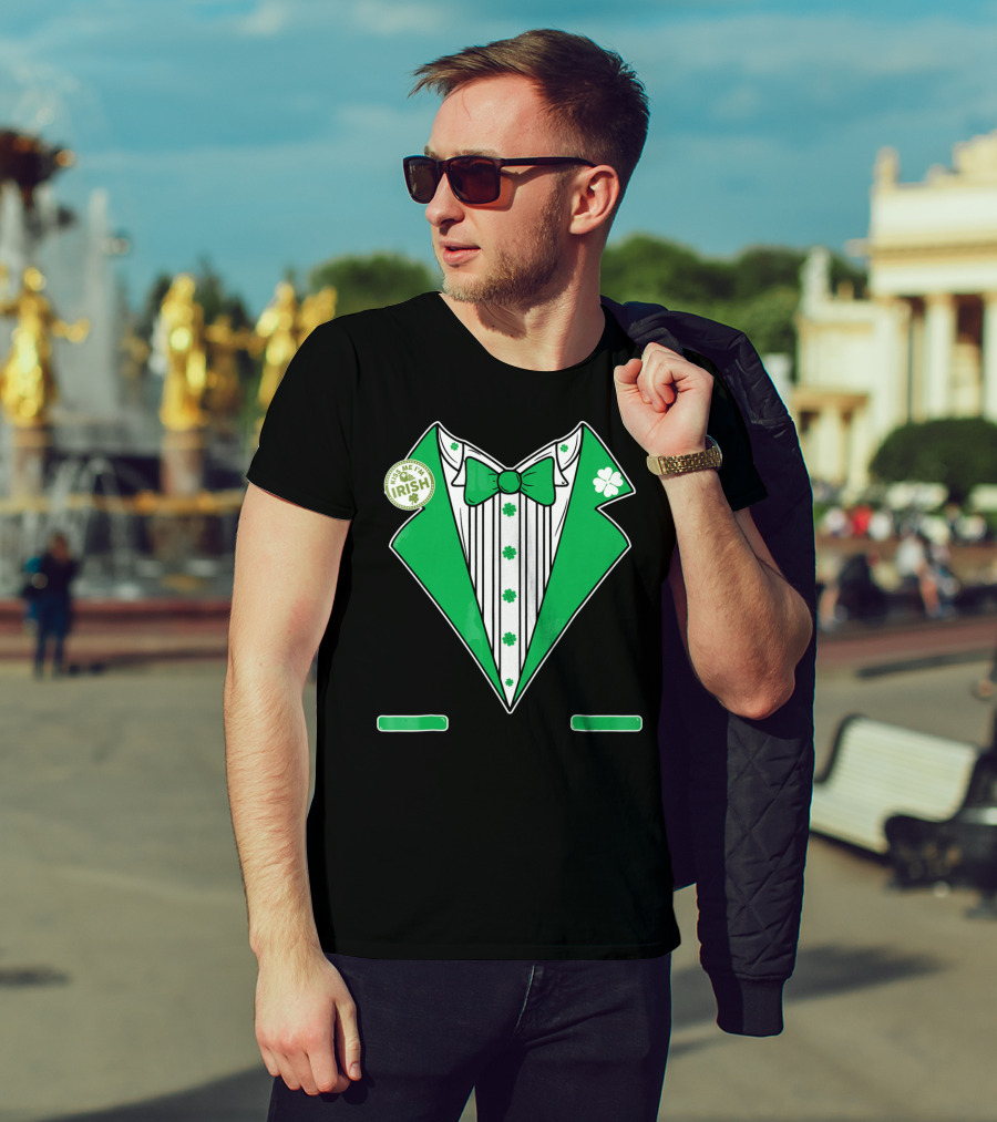 St. Patricks Day Tux Green Kiss Me I'm Irish Bow Tie Four-Leaf Clover T-Shirt