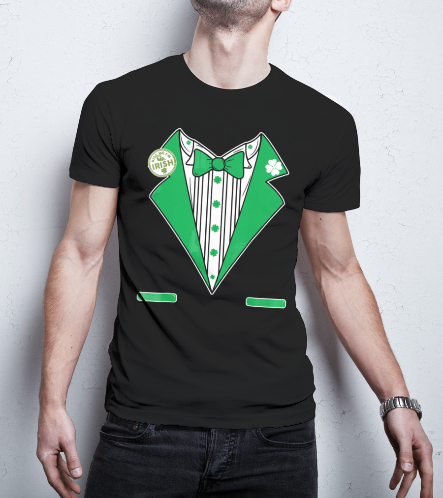 St. Patricks Day Tux Green Kiss Me I'm Irish Bow Tie Four-Leaf Clover T-Shirt