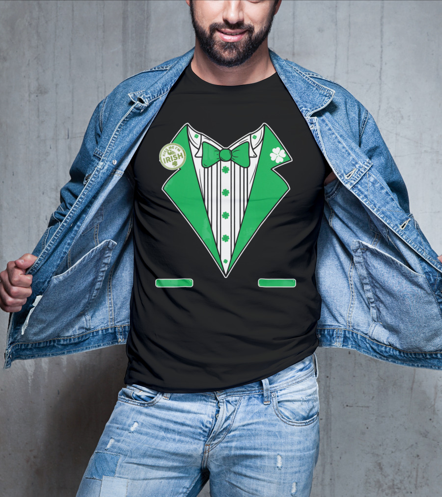 St. Patricks Day Tux Green Kiss Me I'm Irish Bow Tie Four-Leaf Clover T-Shirt