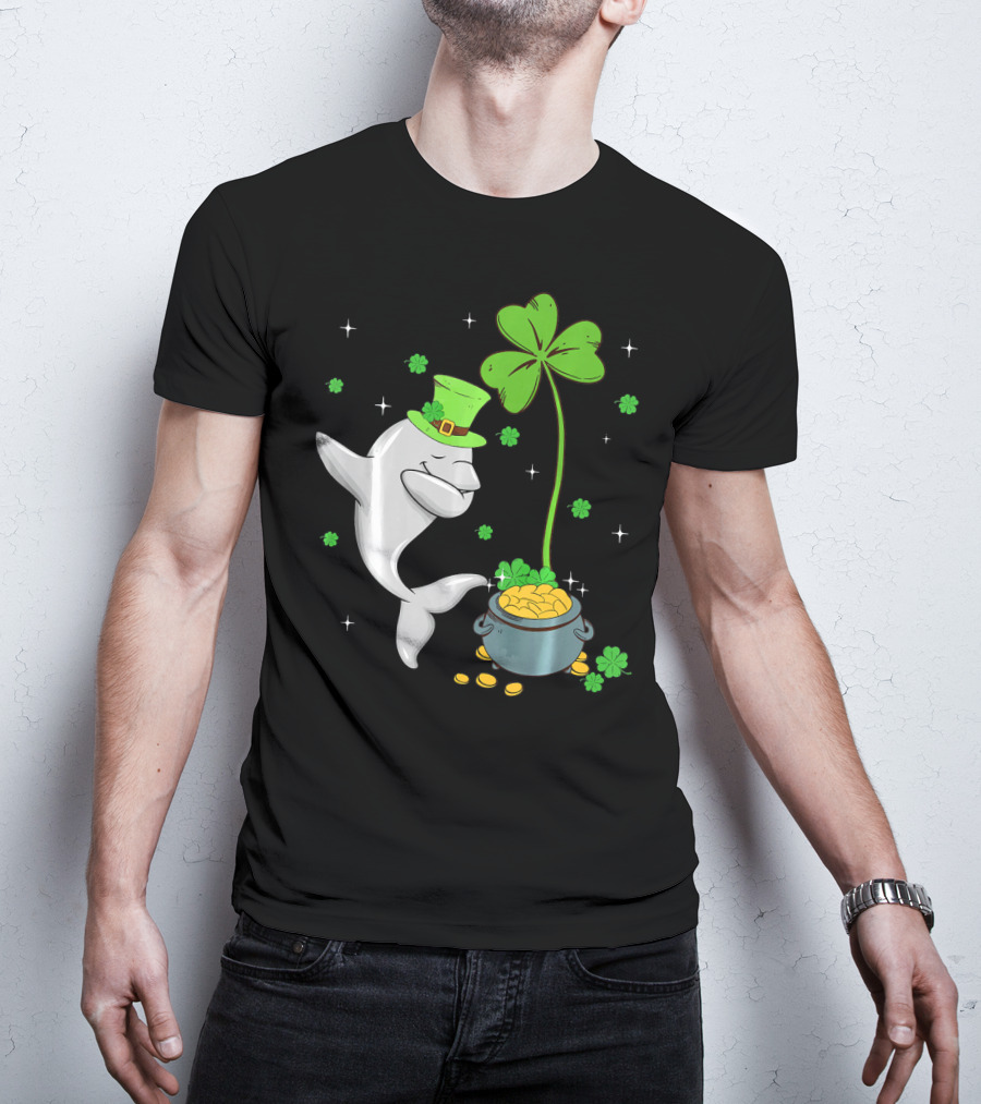 Shamrock Leprechaun Dolphin St Patricks Pot Of Gold T-Shirt