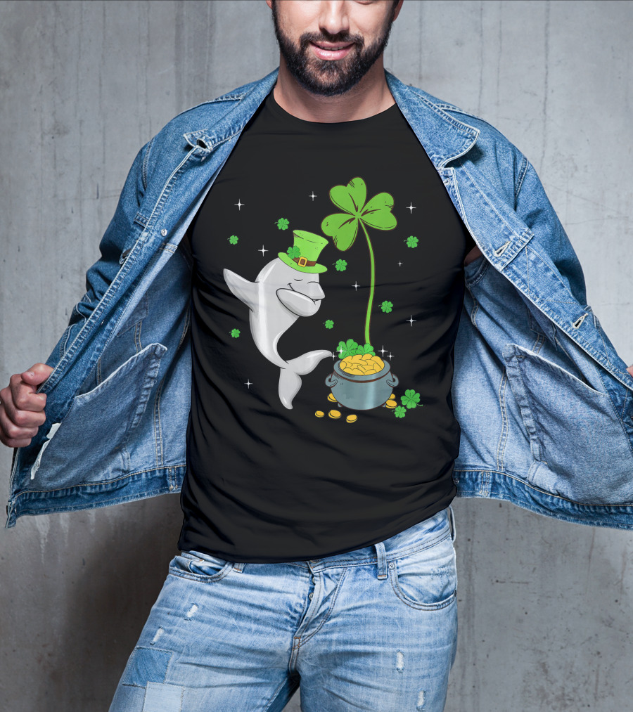 Shamrock Leprechaun Dolphin St Patricks Pot Of Gold T-Shirt