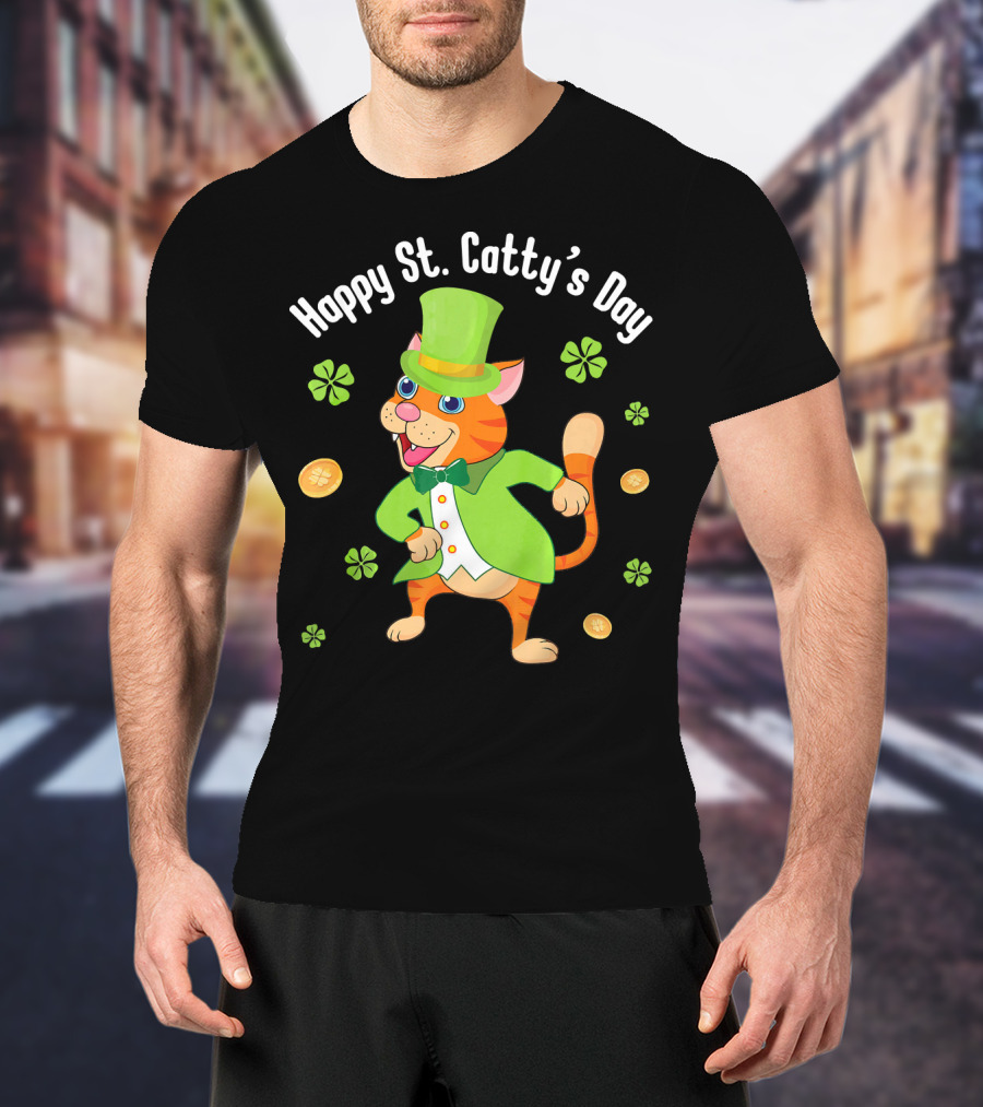 Hoppy St. Catty's Day Irish Cat Leprechaun Dance Gold Shamrock T-Shirt