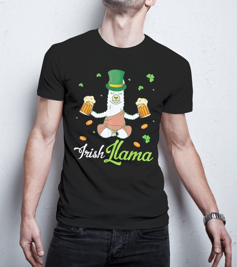 Irish Llama Leprechaun Drink Beer Shamrocks Go T-Shirt