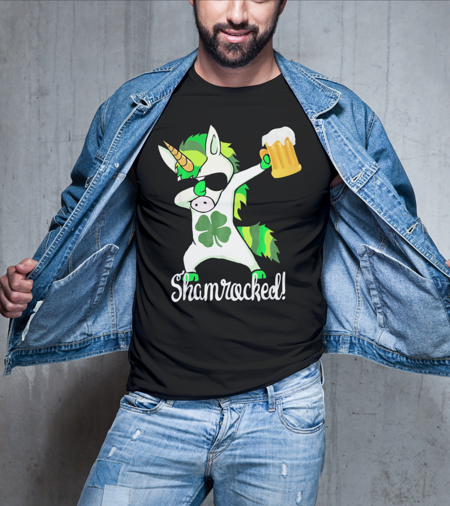 Shamrocked Funny St. Patrick's Day Unicorn With Beer Mug T-Shirt