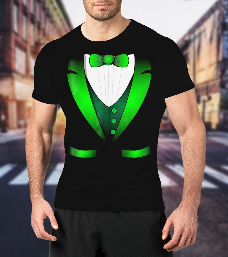 Irish St Patricks Day Leprechaun Green Tuxedo Bowtie T-Shirt