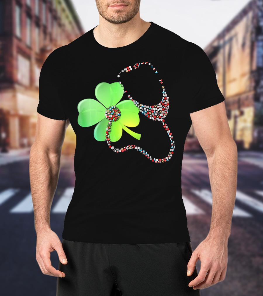 Shamrock Saint Patrick's Day Nurse Stethoscope Emoji Icons T-Shirt