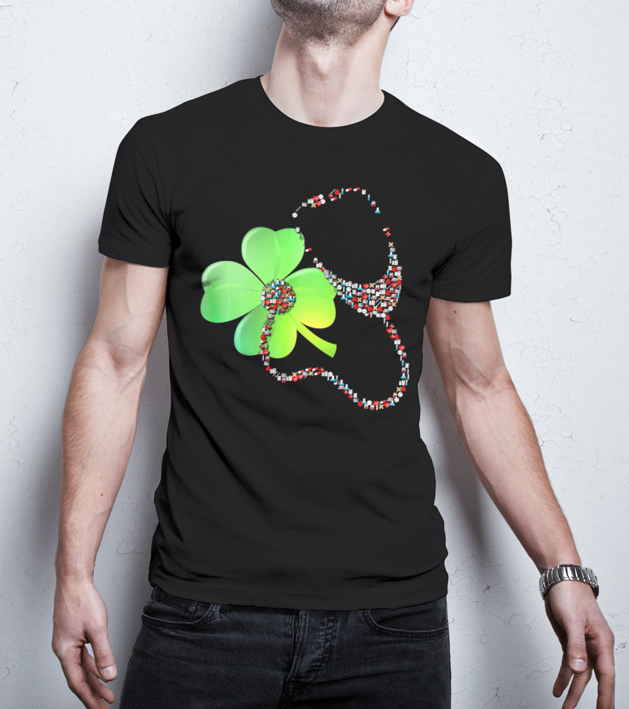 Shamrock Saint Patrick's Day Nurse Stethoscope Emoji Icons T-Shirt
