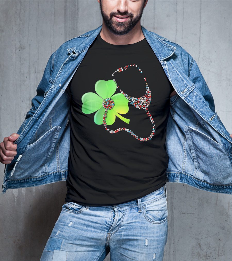 Shamrock Saint Patrick's Day Nurse Stethoscope Emoji Icons T-Shirt