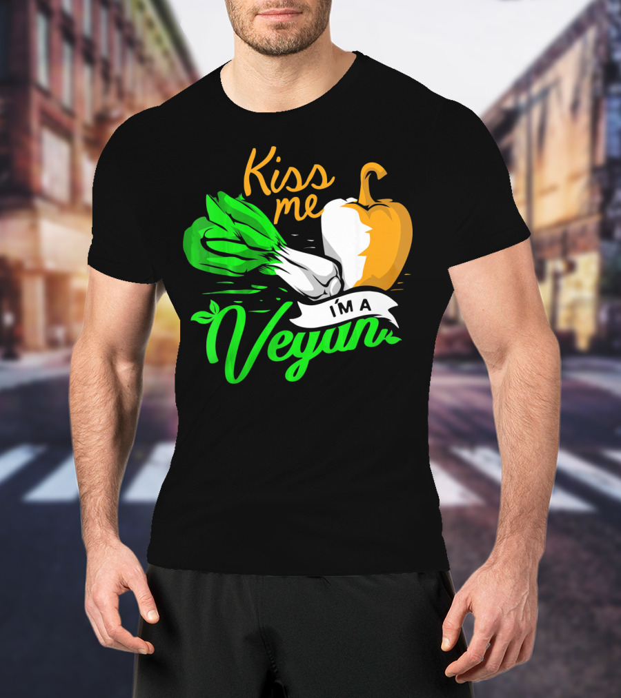 Kiss Me I'm A Vegan St. Patrick's Day Bell Pepper And Green Onions T-Shirt
