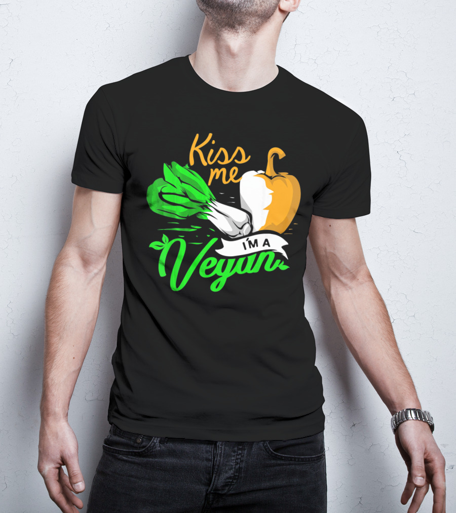 Kiss Me I'm A Vegan St. Patrick's Day Bell Pepper And Green Onions T-Shirt