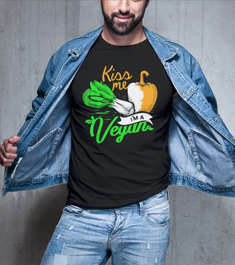 Kiss Me I'm A Vegan St. Patrick's Day Bell Pepper And Green Onions T-Shirt