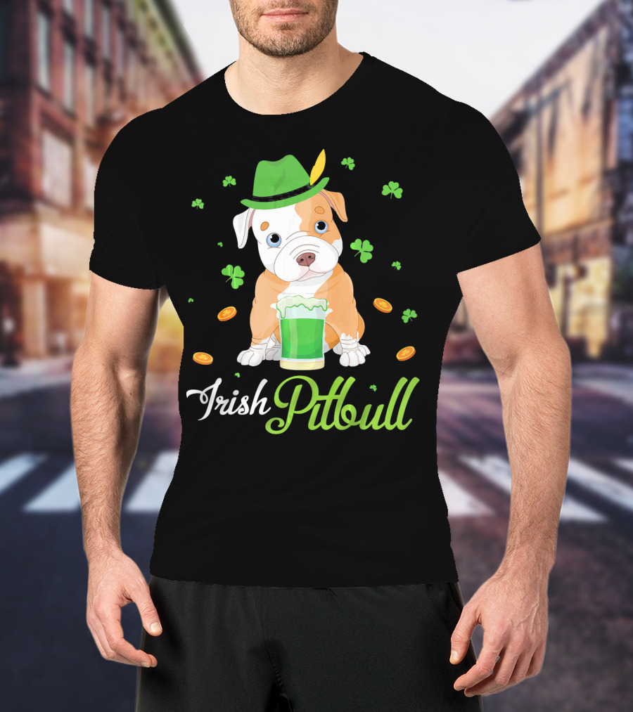 Irish Pitbull Shamrock Hat Beer Coins T-Shirt
