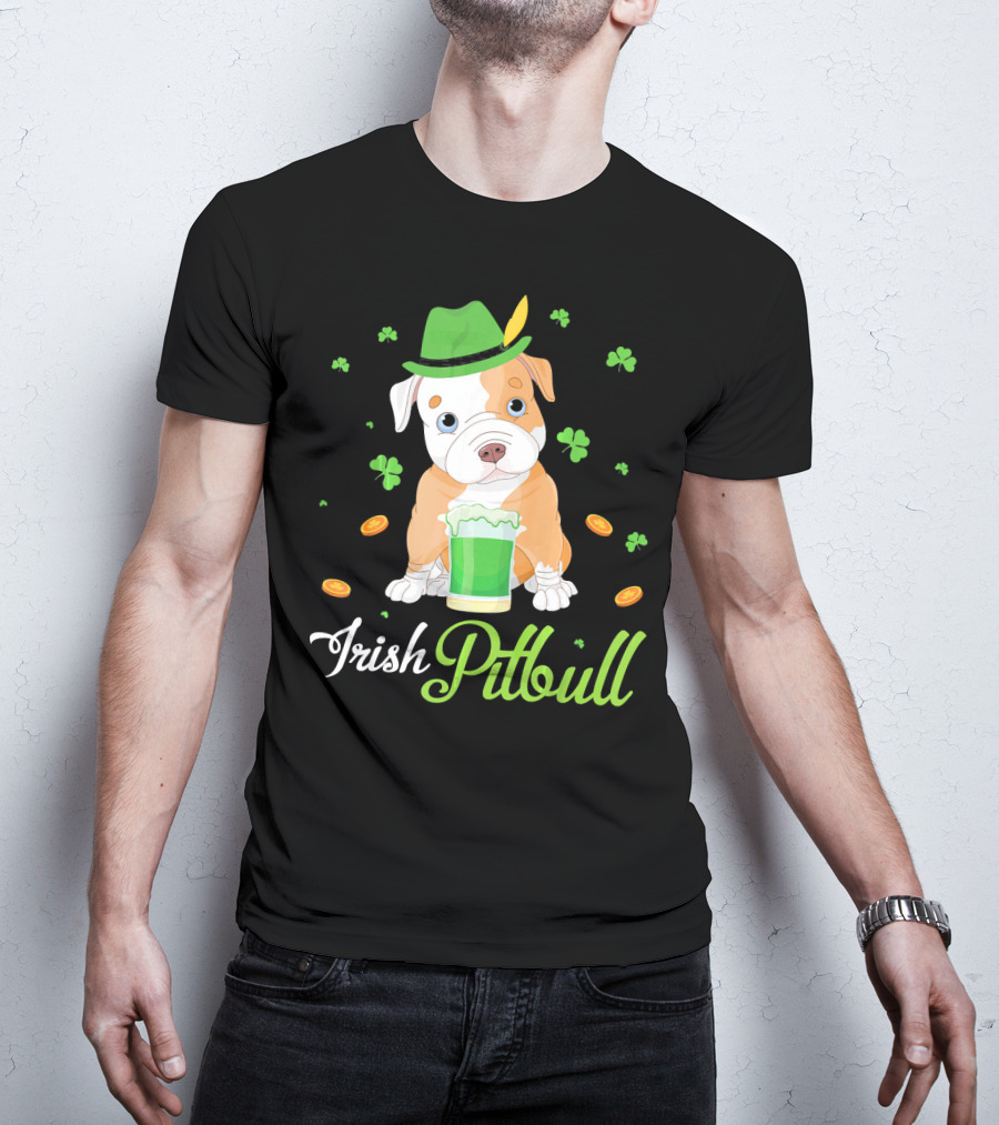 Irish Pitbull Shamrock Hat Beer Coins T-Shirt
