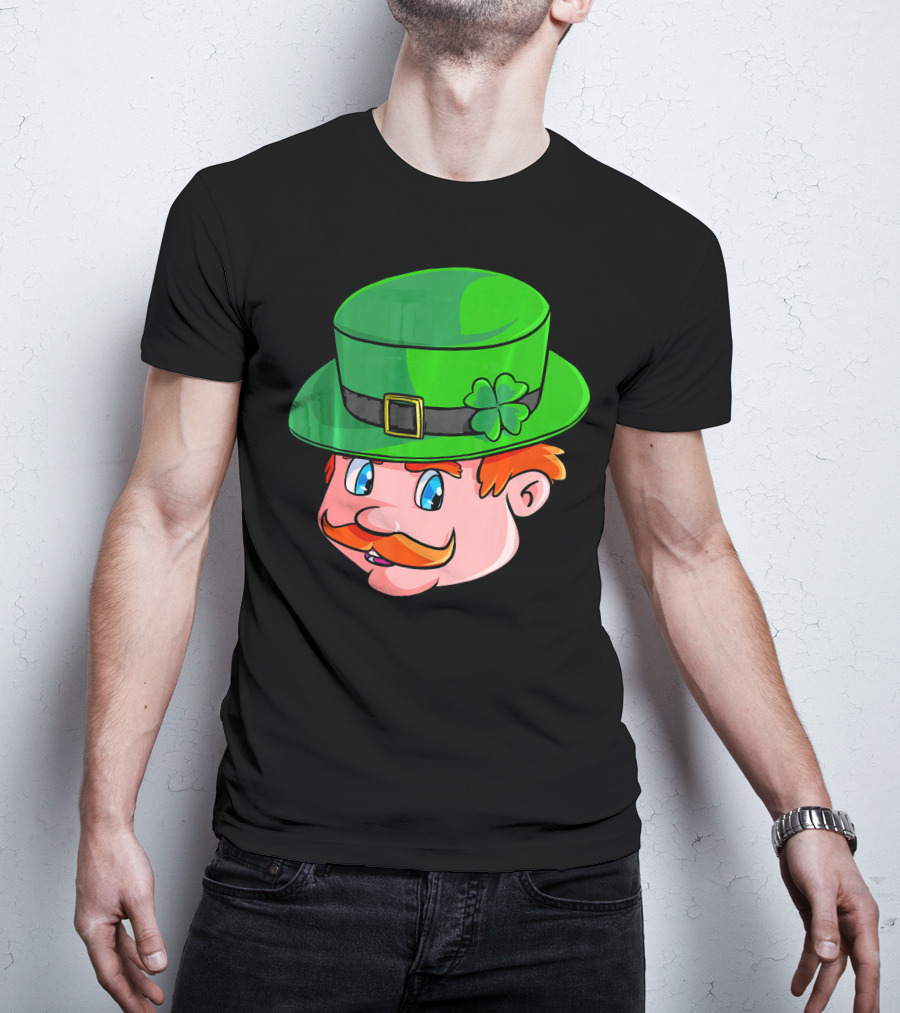 Leprechaun Face With Green Hat And Shamrock T-Shirt