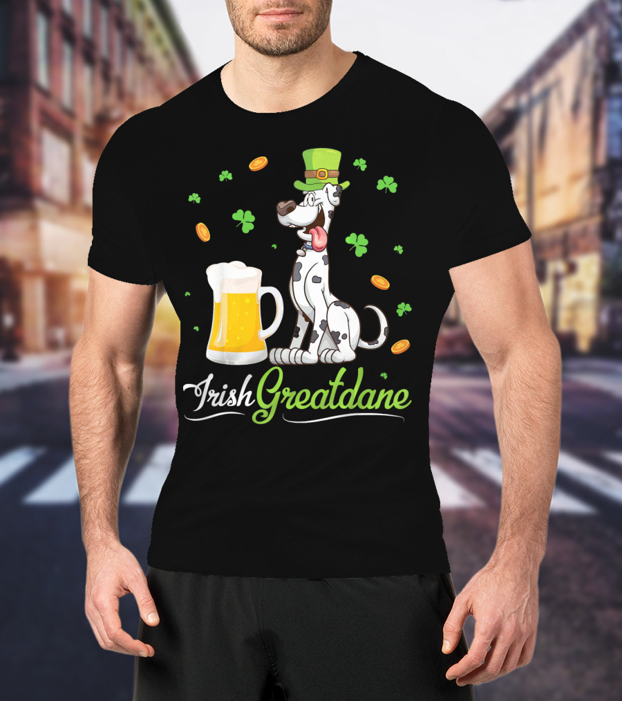 Irish Greatdane Leprechaun Shamrocks Beer Mug T-Shirt