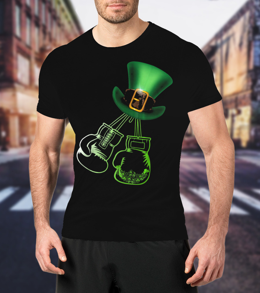Shamrock Boxing Glove Leprechaun Hat With Green Bowler Buckle T-Shirt