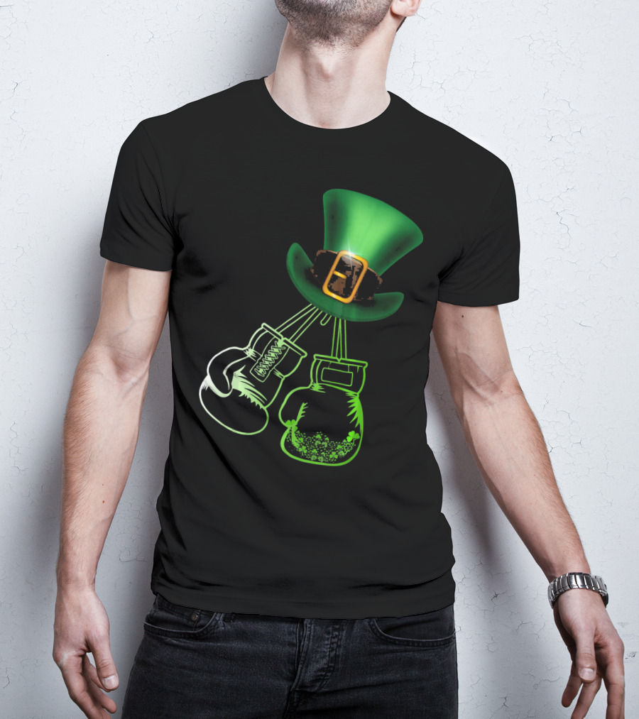 Shamrock Boxing Glove Leprechaun Hat With Green Bowler Buckle T-Shirt