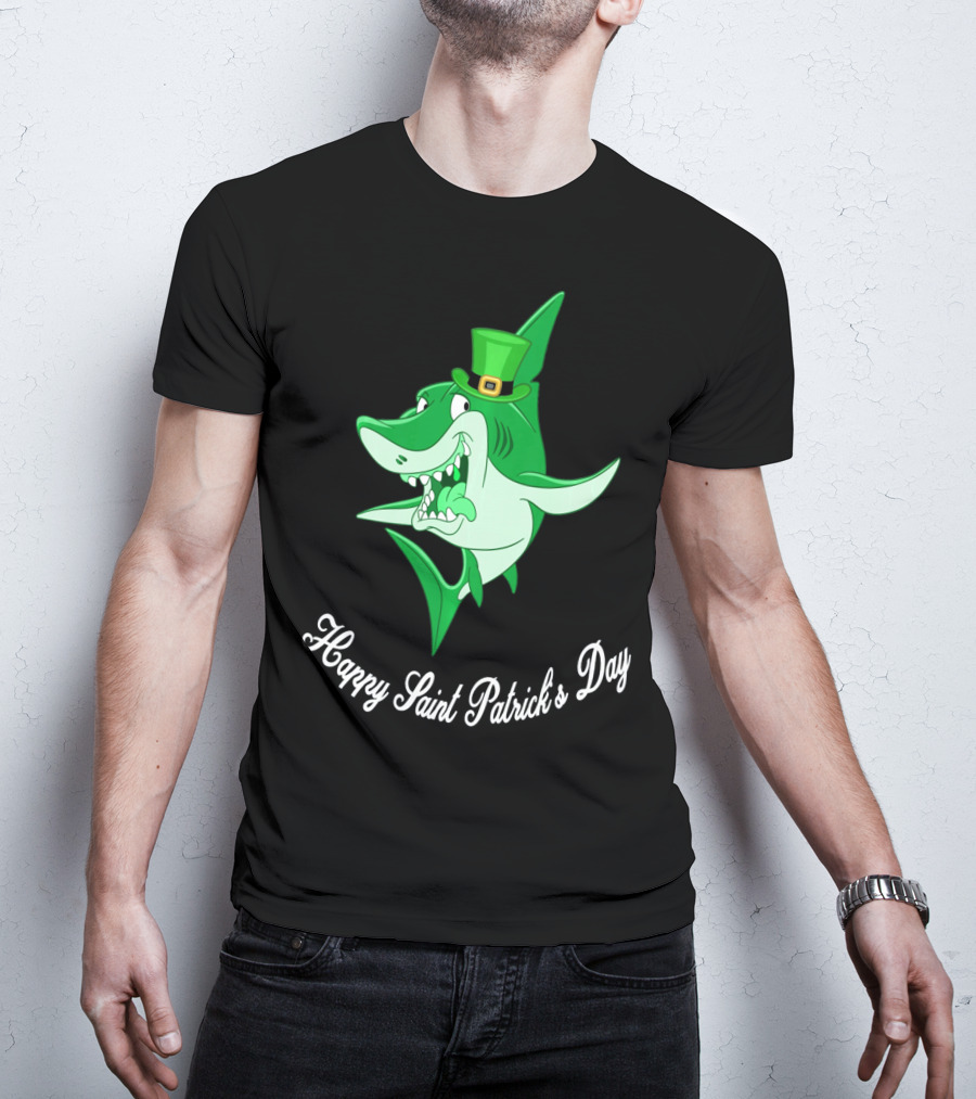 Happy Saint Patrick's Day Cute Shark Wearing Green Hat T-Shirt