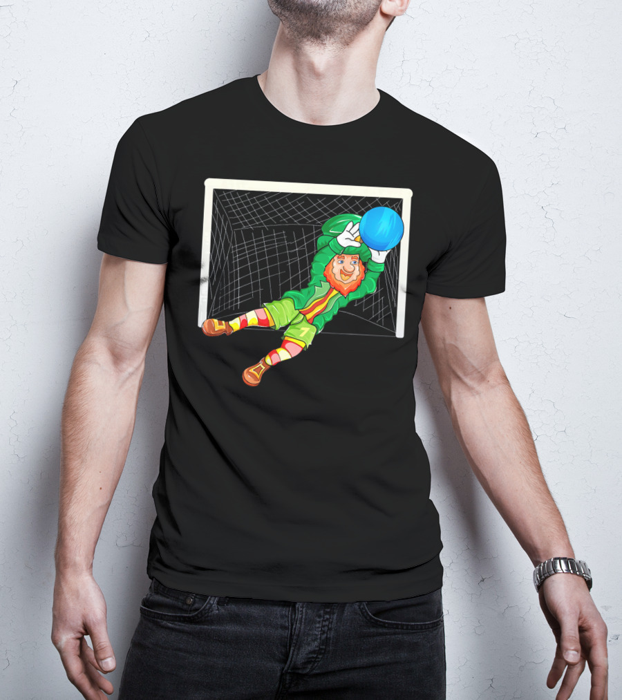 Football Soccer Keeper Leprechaun St Patrick's Goal Save T-Shirt