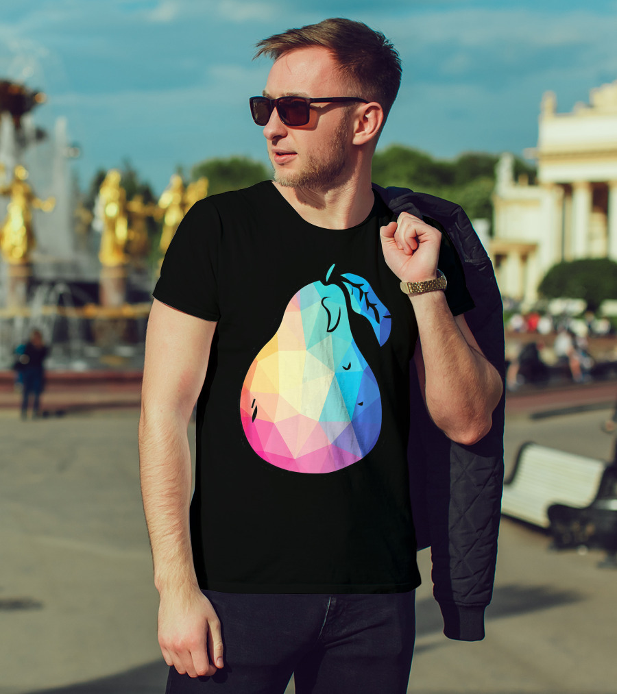 Low Poly Pear Vegetarian And Fru Geometric Colorful Polygon T-Shirt