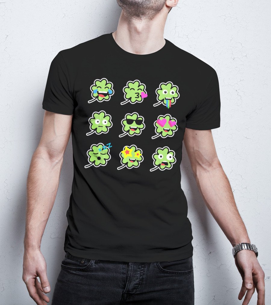 Shamrock Emoji Faces Funny St Patricks Day T-Shirt