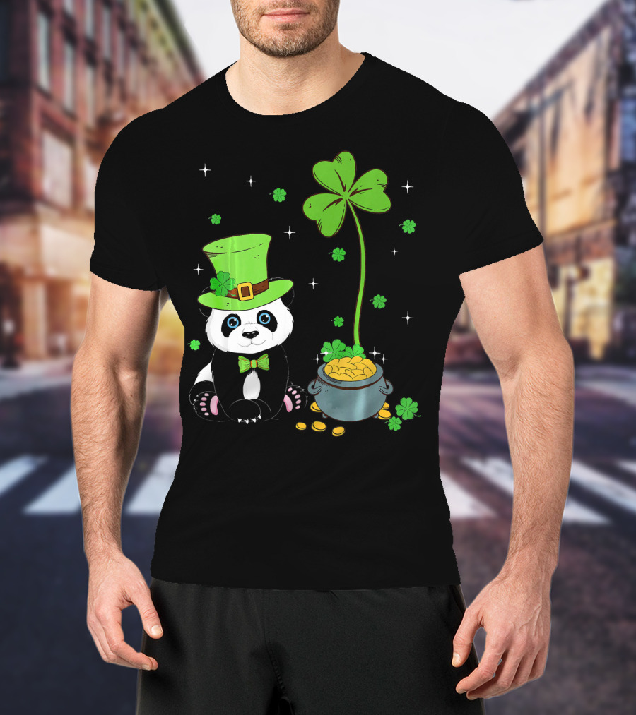 Shamrock Leprechaun Panda St Patricks Pot Of Gold T-Shirt