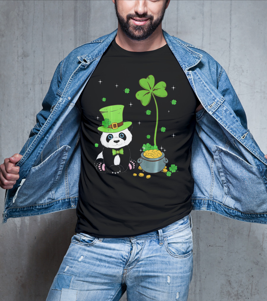 Shamrock Leprechaun Panda St Patricks Pot Of Gold T-Shirt