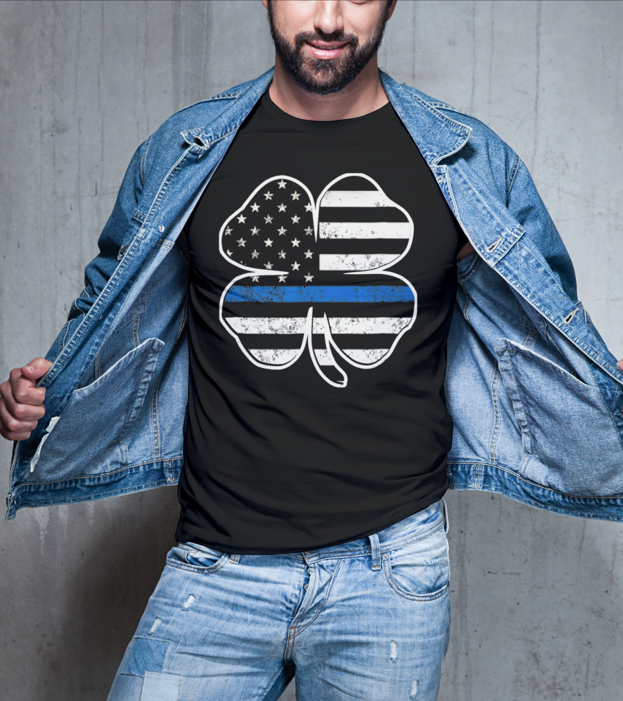 Police Flag Thin Blue Line Shamrock T-Shirt