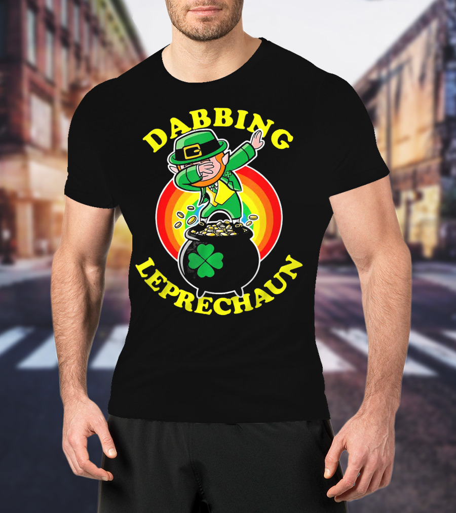 Dabbing Leprechaun Pot Of Gold Rainbow T-Shirt