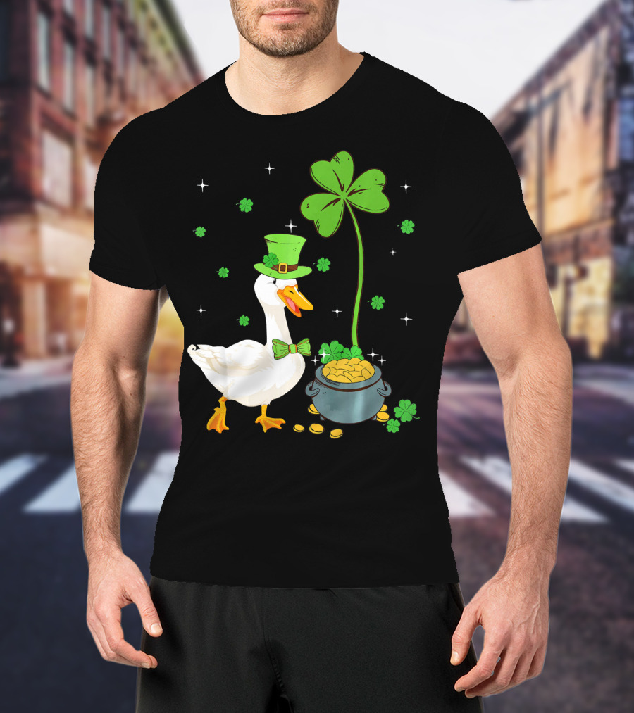 Shamrock Duck With Leprechaun Hat And Pot Of Gold T-Shirt