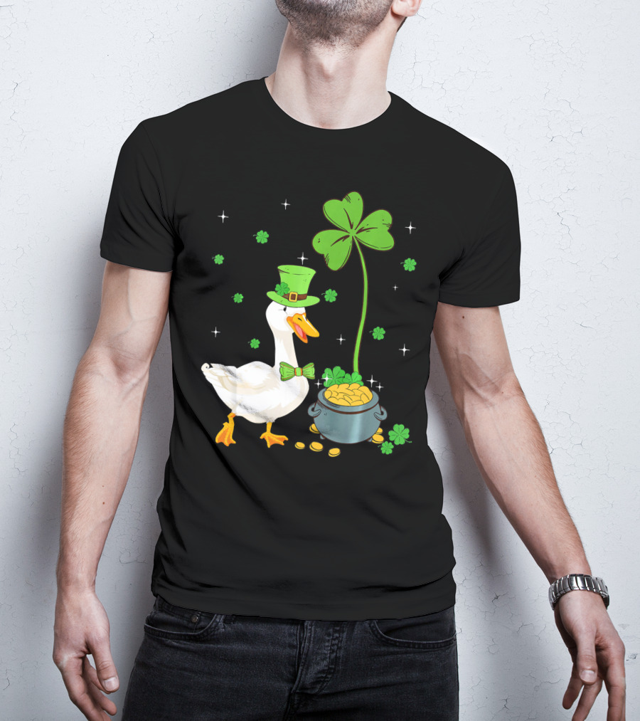 Shamrock Duck With Leprechaun Hat And Pot Of Gold T-Shirt
