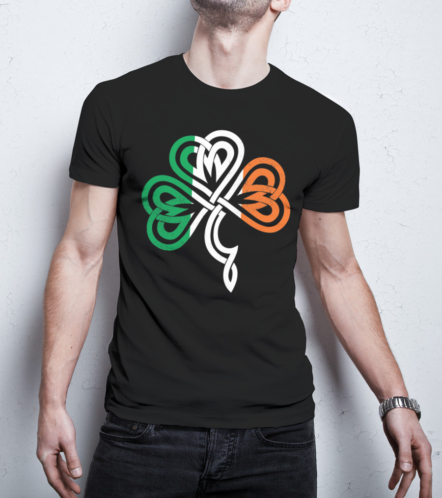 Celtic Knot Shamrock With Irish Flag Colors T-Shirt