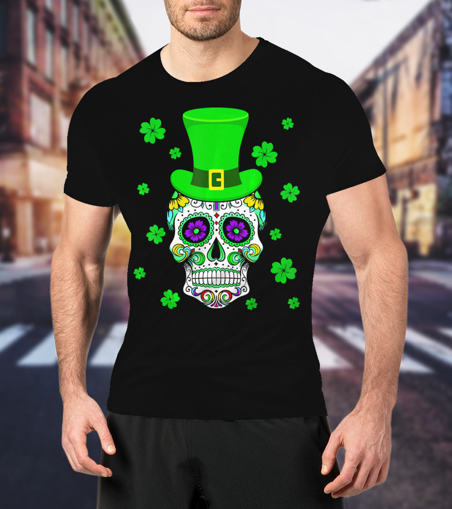 Leprechaun Sugar Skull Shamrock St Patrick's Day T-Shirt