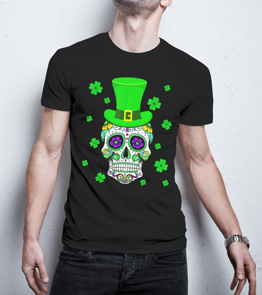 Leprechaun Sugar Skull Shamrock St Patrick's Day T-Shirt