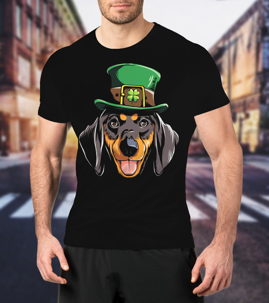 Dachshund Leprechaun St Patricks Hat Shamrock T-Shirt