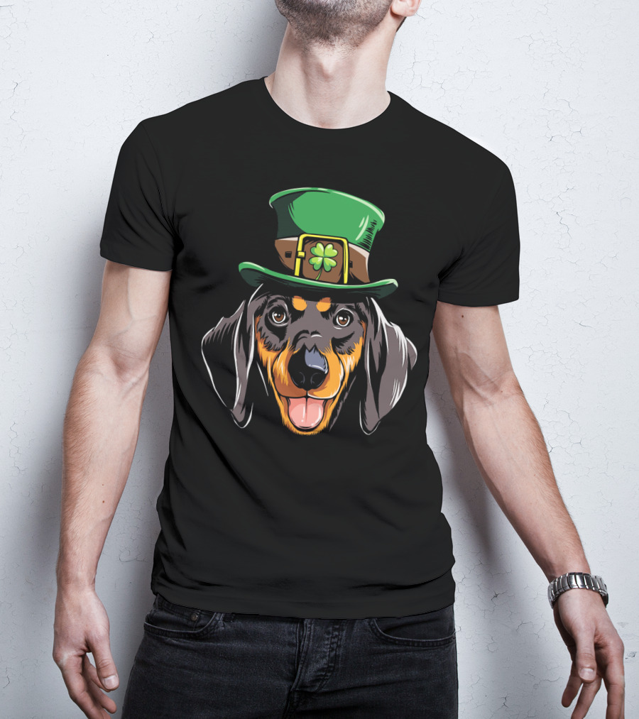 Dachshund Leprechaun St Patricks Hat Shamrock T-Shirt