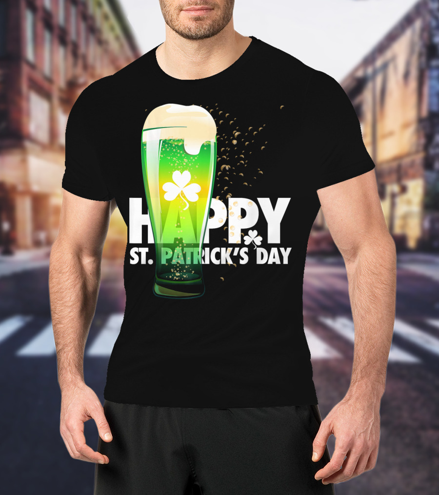 Happy St. Patrick's Day Irish Green Beer With Shamrock Bubbles T-Shirt