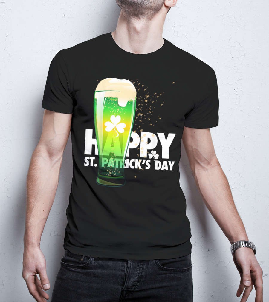 Happy St. Patrick's Day Irish Green Beer With Shamrock Bubbles T-Shirt